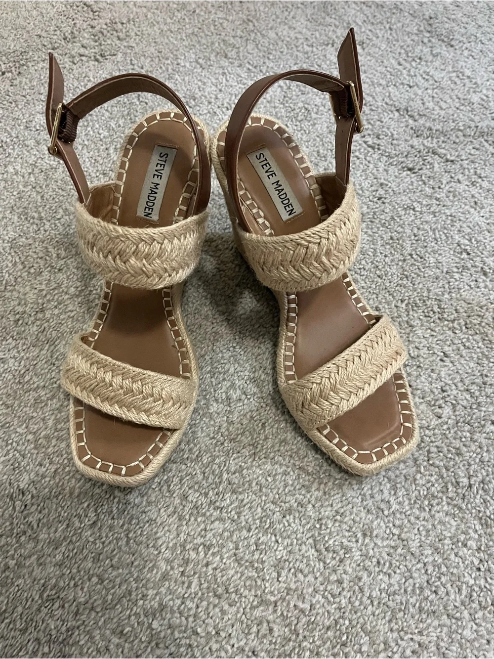 Steve Madden Braided Tan Espadrille Block Heel Sandals